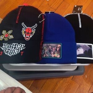 Kids Graphic Beanie Set - Black, Blue